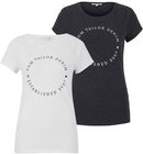 TOM TAILOR DENIM Damen T-Shirt mit Textprint im 2er-Pack, grau, Uni, Gr. XL