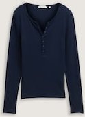 Thumbnail - TOM TAILOR DENIM Damen Slim Fit Henley Langarmshirt, blau, Uni, Gr. M