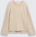 TOM TAILOR Damen Bouclé Strickpullover mit Wollanteil, beige, Meliert, Gr. M