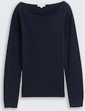 TOM TAILOR Damen Strickpullover mit U-Boot-Ausschnitt, blau, Uni, Gr. S