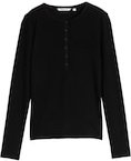 Thumbnail - TOM TAILOR DENIM Damen Ripp Henley Langarmshirt, schwarz, Uni, Gr. XL