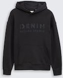 TOM TAILOR DENIM Herren Relaxed Fit Hoodie Sweatshirt mit Print, schwarz, Uni, Gr. XS