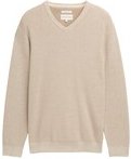 TOM TAILOR Herren Strickpullover mit V-Ausschnitt aus Bio-Baumwolle, beige, Meliert, Gr. S