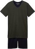 TOM TAILOR Herren Pyjama Shorty, grün, Streifenmuster, Gr. 56