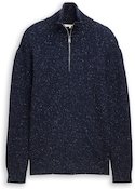 TOM TAILOR DENIM Herren Troyer Strickpullover aus Noppengarn, blau, Meliert, Gr. L