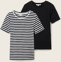 TOM TAILOR DENIM Damen Ripp T-Shirt im 2er-Pack, blau, Uni, Gr. XL