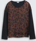 TOM TAILOR Damen Loose Fit Langarmshirt mit Leo-Print, braun, Animalprint, Gr. S