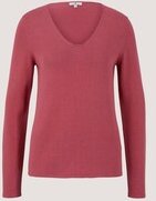 TOM TAILOR Damen Pullover mit V-Ausschnitt, rot, Uni, Gr. XXXL