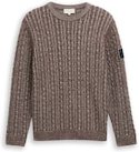 TOM TAILOR Herren Strickpullover mit Zopfmuster, braun, Meliert, Gr. L
