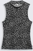 TOM TAILOR DENIM Damen Ripp Top mit Stehkragen, grau, Animalprint, Gr. S