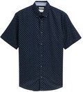 TOM TAILOR Herren Regular Fit Kurzarmhemd mit Leinenanteil im Pünktchen-Muster, blau, Gepunktet, Gr. M