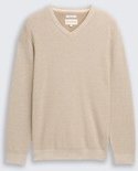 TOM TAILOR Herren Strickpullover mit V-Ausschnitt aus Bio-Baumwolle, beige, Meliert, Gr. XXL