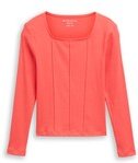 Thumbnail - TOM TAILOR Mädchen Ripp Langarmshirt mit Karree-Ausschnitt, rot, Uni, Gr. 176