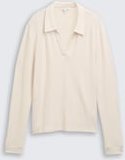 TOM TAILOR Damen Cosy Langarmshirt mit Polokragen, beige, Meliert, Gr. M