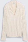 TOM TAILOR Damen Cosy Langarmshirt mit V-Ausschnitt, beige, Meliert, Gr. XXXL