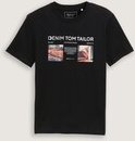 TOM TAILOR DENIM Herren T-Shirt mit Foto-Print, schwarz, Uni, Gr. XS