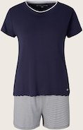 TOM TAILOR Damen Pyjama-Set mit Streifenmuster, blau, Gestreift, Gr. 38