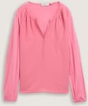 TOM TAILOR Damen Langarmshirt im Material-Mix, rosa, Uni, Gr. XXL