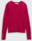 TOM TAILOR Damen Strickpullover mit Knopf-Details, rot, Uni, Gr. S