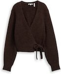 Thumbnail - TOM TAILOR DENIM Damen Relaxed Fit Wrap Cardigan, braun, Meliert, Gr. S
