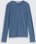 TOM TAILOR DENIM Damen Ripp Henley Langarmshirt, blau, Uni, Gr. XXL