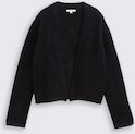 TOM TAILOR Damen Cardigan aus Federgarn, schwarz, Uni, Gr. XXXL
