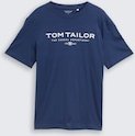 TOM TAILOR Herren T-Shirt aus Baumwolle mit Logo-Print, blau, Uni, Gr. S