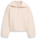 Thumbnail - TOM TAILOR Mädchen Cropped Troyer Strickpullover, beige, Uni, Gr. 152