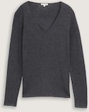 Thumbnail - TOM TAILOR Damen Strickpullover mit V-Ausschnitt, grau, Meliert, Gr. XXXL