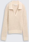 TOM TAILOR Damen Bouclé Strickpullover mit Kragen, beige, Meliert, Gr. M