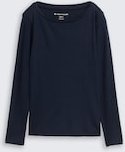 TOM TAILOR Damen Basic Langarmshirt aus Baumwolle, blau, Uni, Gr. S