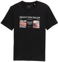 TOM TAILOR DENIM Herren T-Shirt mit Foto-Print, schwarz, Uni, Gr. M