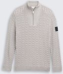 TOM TAILOR Herren Troyer Strickpullover mit Zopfmuster, grau, Meliert, Gr. XL