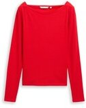 Thumbnail - TOM TAILOR DENIM Damen Slim Fit Langarmshirt mit U-Boot-Ausschnitt, rot, Uni, Gr. M