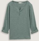 TOM TAILOR Damen Langarmshirt mit Turn-Up-Funktion, grün, Meliert, Gr. XS