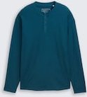 TOM TAILOR DENIM Herren Henley Langarmshirt, grün, Uni, Gr. XS