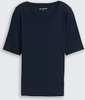 TOM TAILOR Damen Basic T-Shirt, blau, Uni, Gr. S