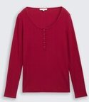TOM TAILOR Damen Slim Fit Henley Langarmshirt, rot, Uni, Gr. M