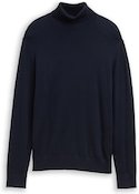 TOM TAILOR DENIM Herren Rollkragenpullover aus Baumwolle, blau, Uni, Gr. L
