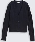TOM TAILOR Damen Rib Cardigan mit Wollanteil, blau, Uni, Gr. M