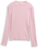 TOM TAILOR DENIM Damen Slim Fit Langarmshirt mit Rippstruktur, rosa, Uni, Gr. XS