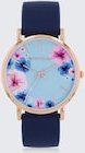 TOM TAILOR Damen Armbanduhr Blume Roségold, Ziffernblatt blau mit 36mm, bunt, Blume, Gr. ONESIZE
