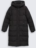 TOM TAILOR Damen Puffer-Mantel mit abnehmbarer Kapuze, schwarz, Uni, Gr. L
