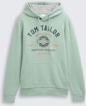 TOM TAILOR Herren Hoodie Sweatshirt mit Logo-Print, grün, Logo Print, Gr. L