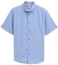 TOM TAILOR Herren Regular Fit Kurzarmhemd mit Leinenanteil im Pünktchen-Muster, blau, Gepunktet, Gr. XXXL