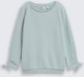 TOM TAILOR DENIM Damen Slim Fit Sweatshirt mit Raffärmeln, blau, Uni, Gr. M