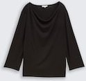 TOM TAILOR Damen Langarmshirt mit Wasserfallkragen, schwarz, Uni, Gr. S