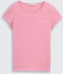 TOM TAILOR DENIM Damen Slim Fit T-Shirt mit Stickerei, rosa, Uni, Gr. L