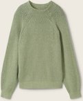 TOM TAILOR Damen Gerippter Pullover mit Stehkragen, grün, Uni, Gr. L
