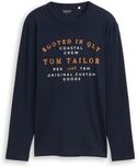 TOM TAILOR Herren Langarmshirt mit Logo-Print, blau, Uni, Gr. S